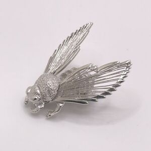 Monet Signed Silver Tone Fly Pin Brooch